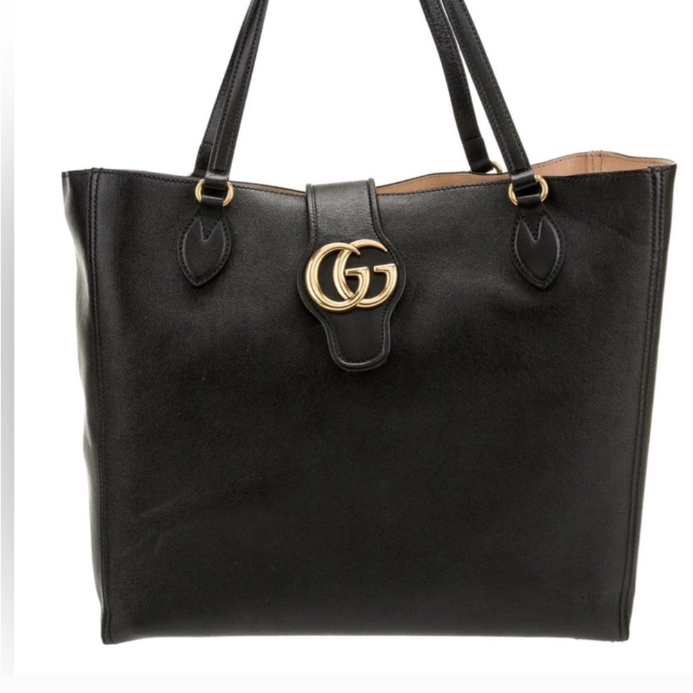 Gucci Black Leather Tote with Gold Accents